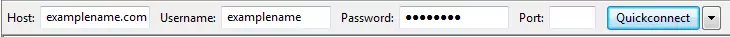 Image: Login data entered into FileZilla’s Quickconnect bar
