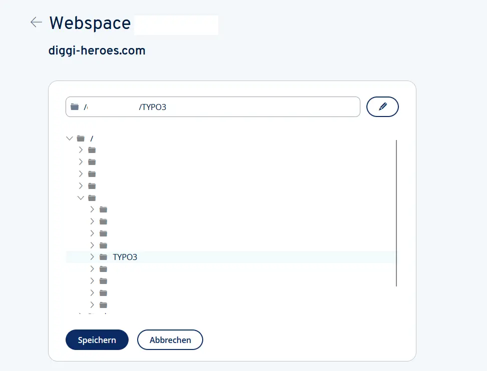Image: Webspace directory explorer showing TYPO3 installation path