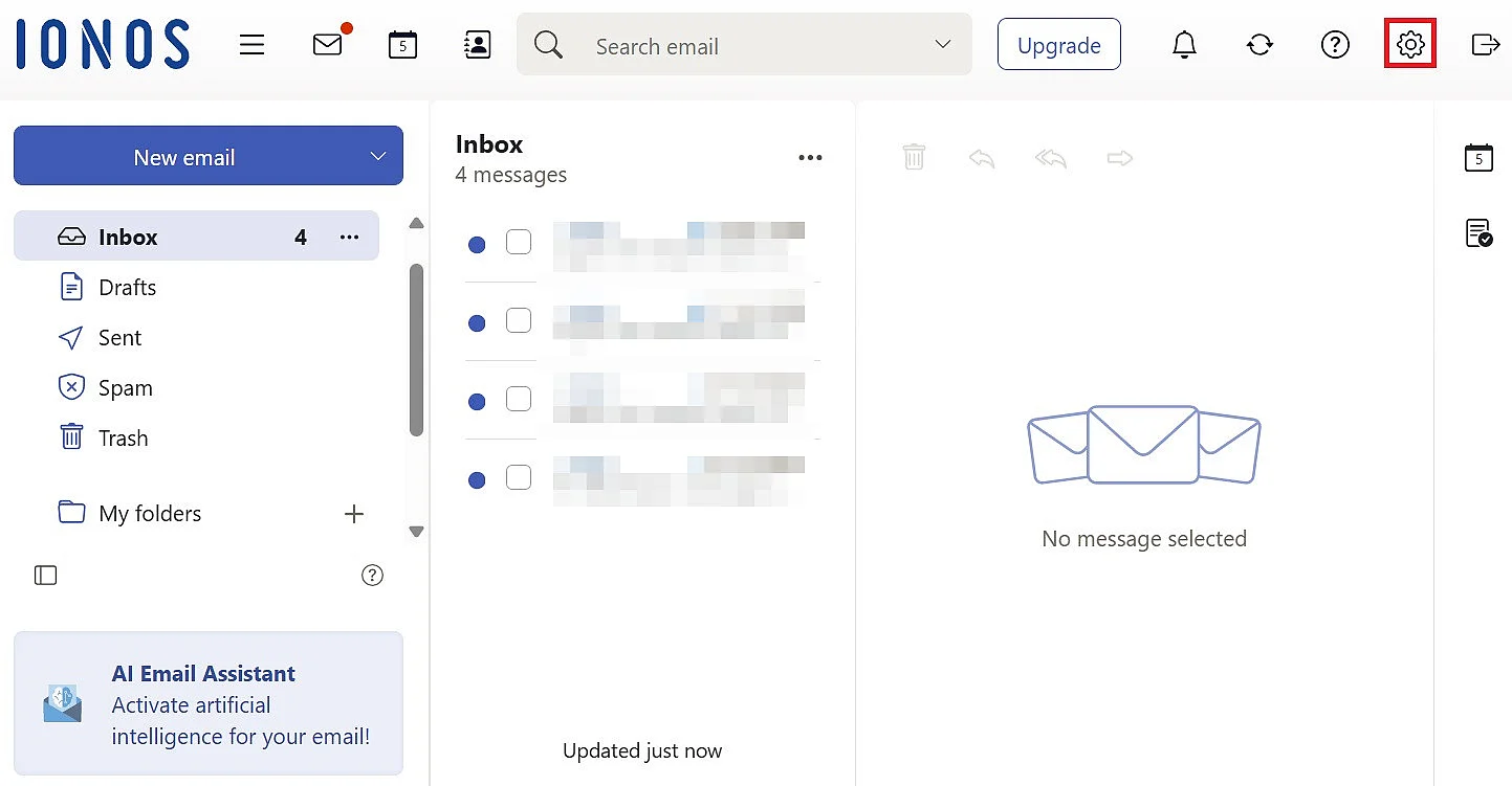 Image: Settings in the IONOS Mail interface