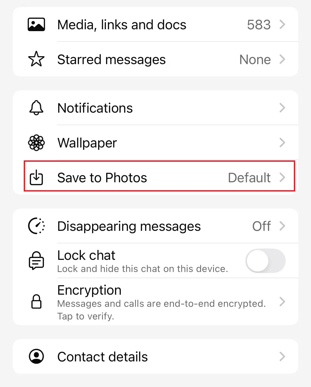 Image: Screenshot of the WhatsApp chat settings on iOS