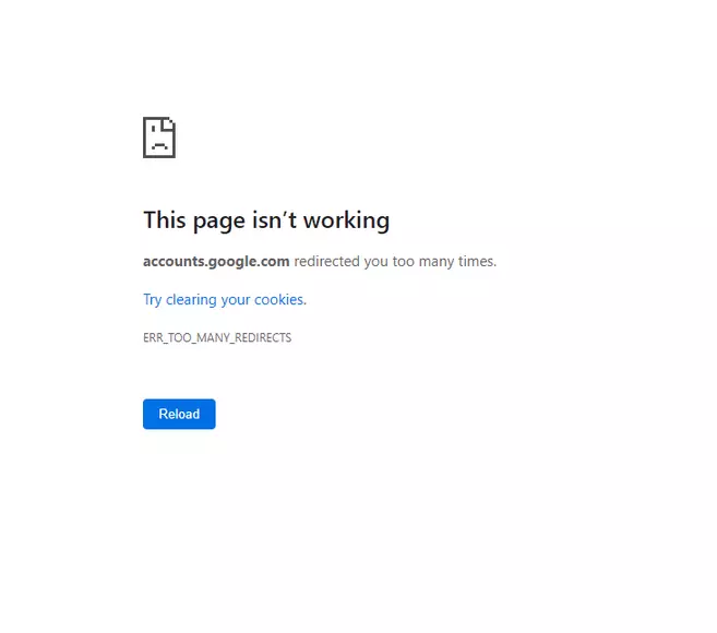 Image: Screenshot of error message ERR_TOO_MANY_REDIRECTS on Google Chrome