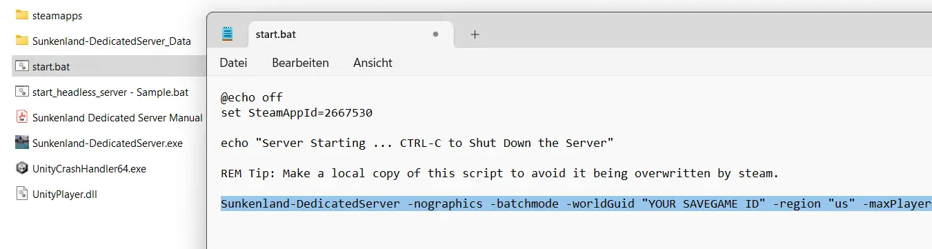 Image: Sunkenland: dedicated server startup script