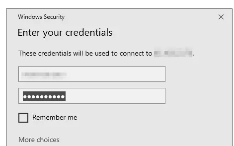 Image: Log-in window for Windows Remote Connection