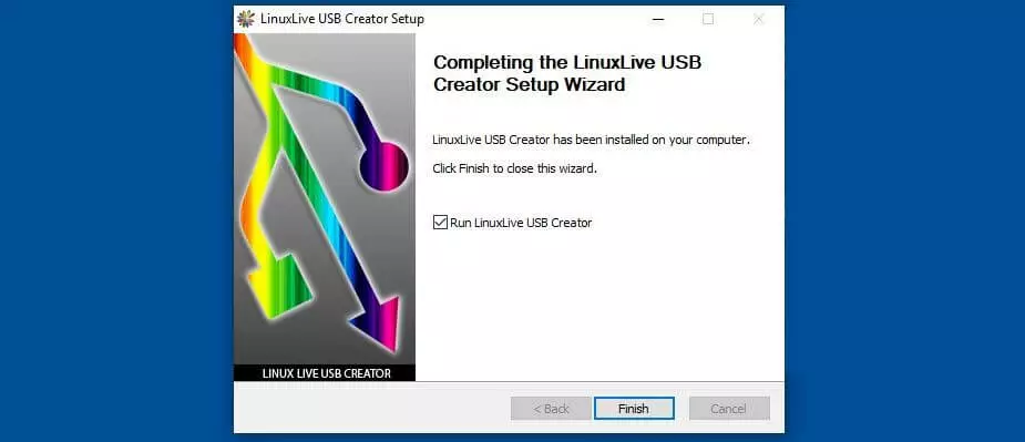 Image: LinuxLive USB Creator – completion of setup