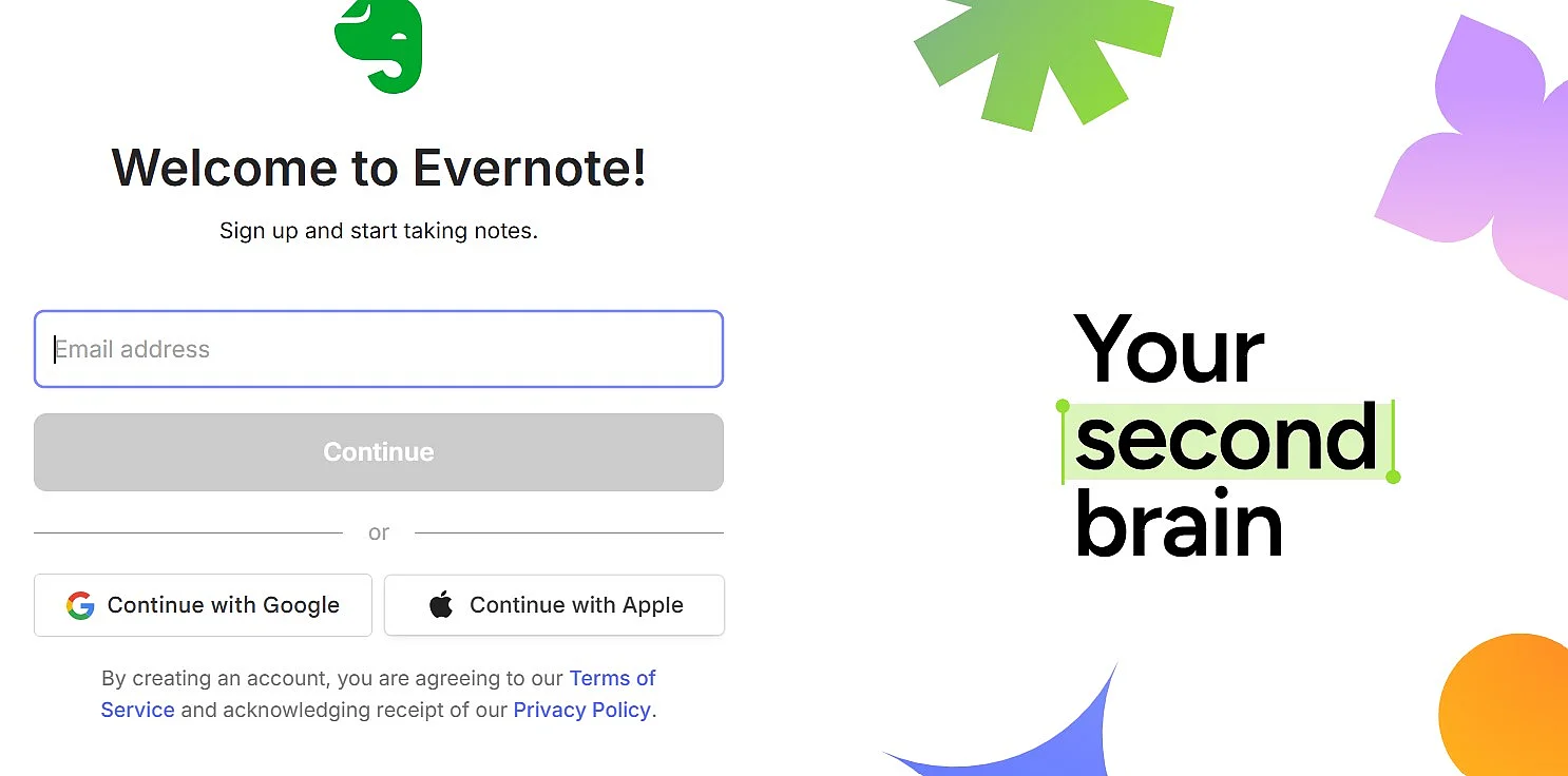 Image: Evernote registration form