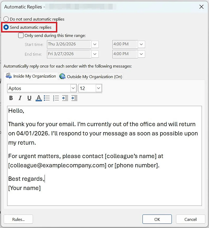 Image: Write your out-of-office message