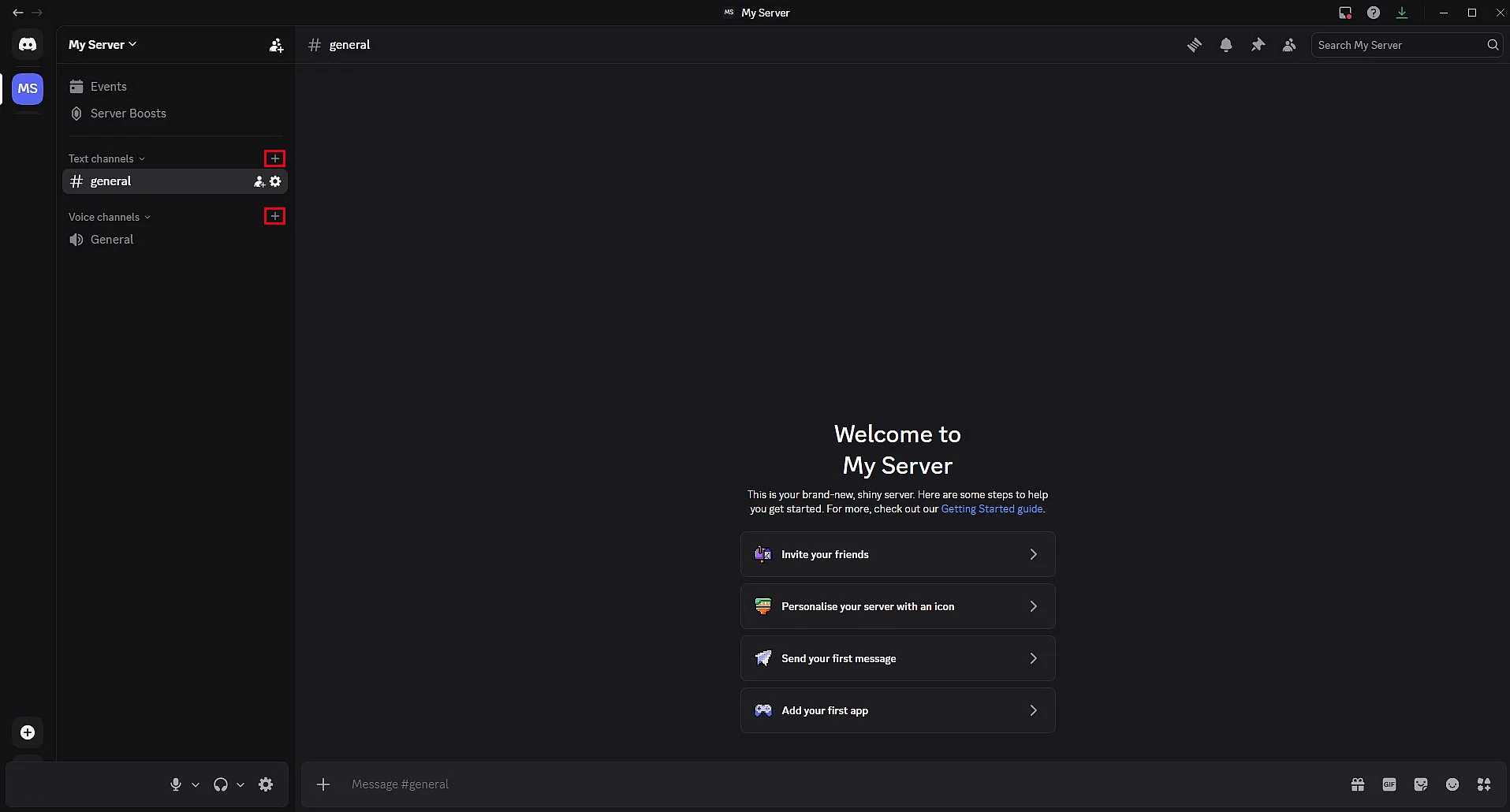 To add new channels, click the plus symbol next to “Text channels” and “Voice channels” Image: To add new channels, click the plus symbol next to “Text channels” and “Voice channels”