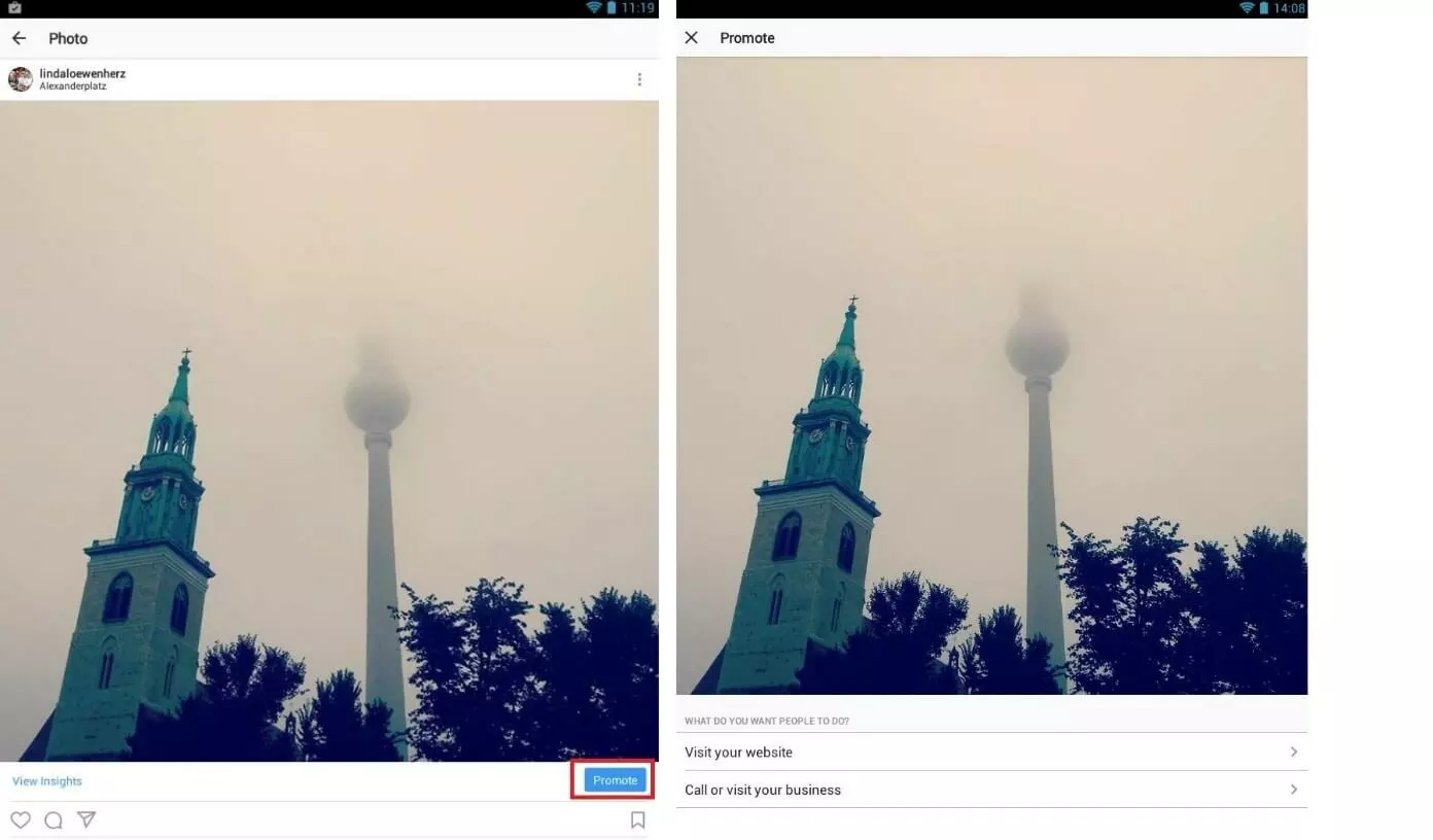 The Instagram business account offers the new ‘Promote’ option