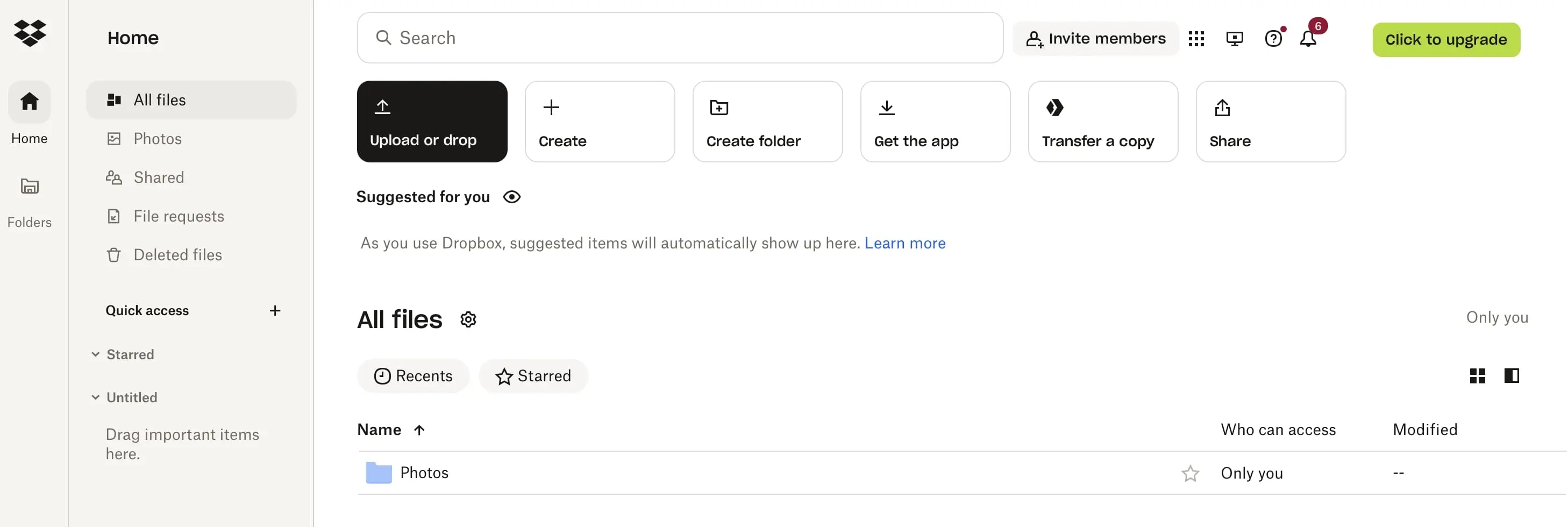 Dropbox web interface Image: Dropbox web interface