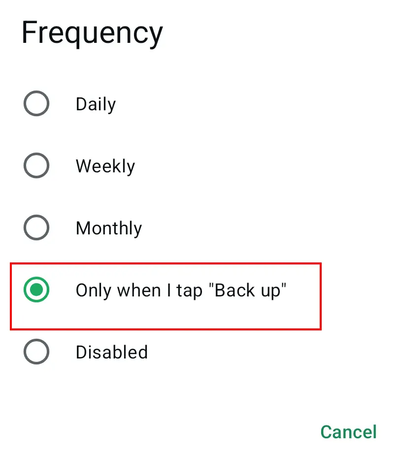 WhatsApp chat backup menu for Google Drive Image: WhatsApp chat backup menu for Google Drive