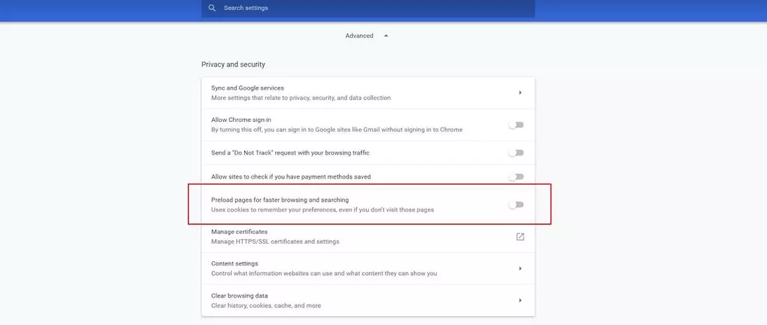 Image: “Privacy and security” menu in Google Chrome