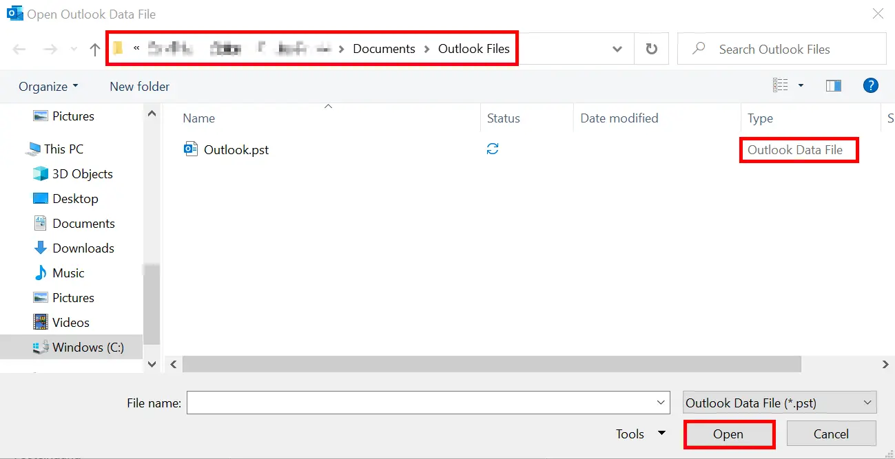 List of saved PST files in Outlook files folder Image: List of saved PST files in Outlook files folder
