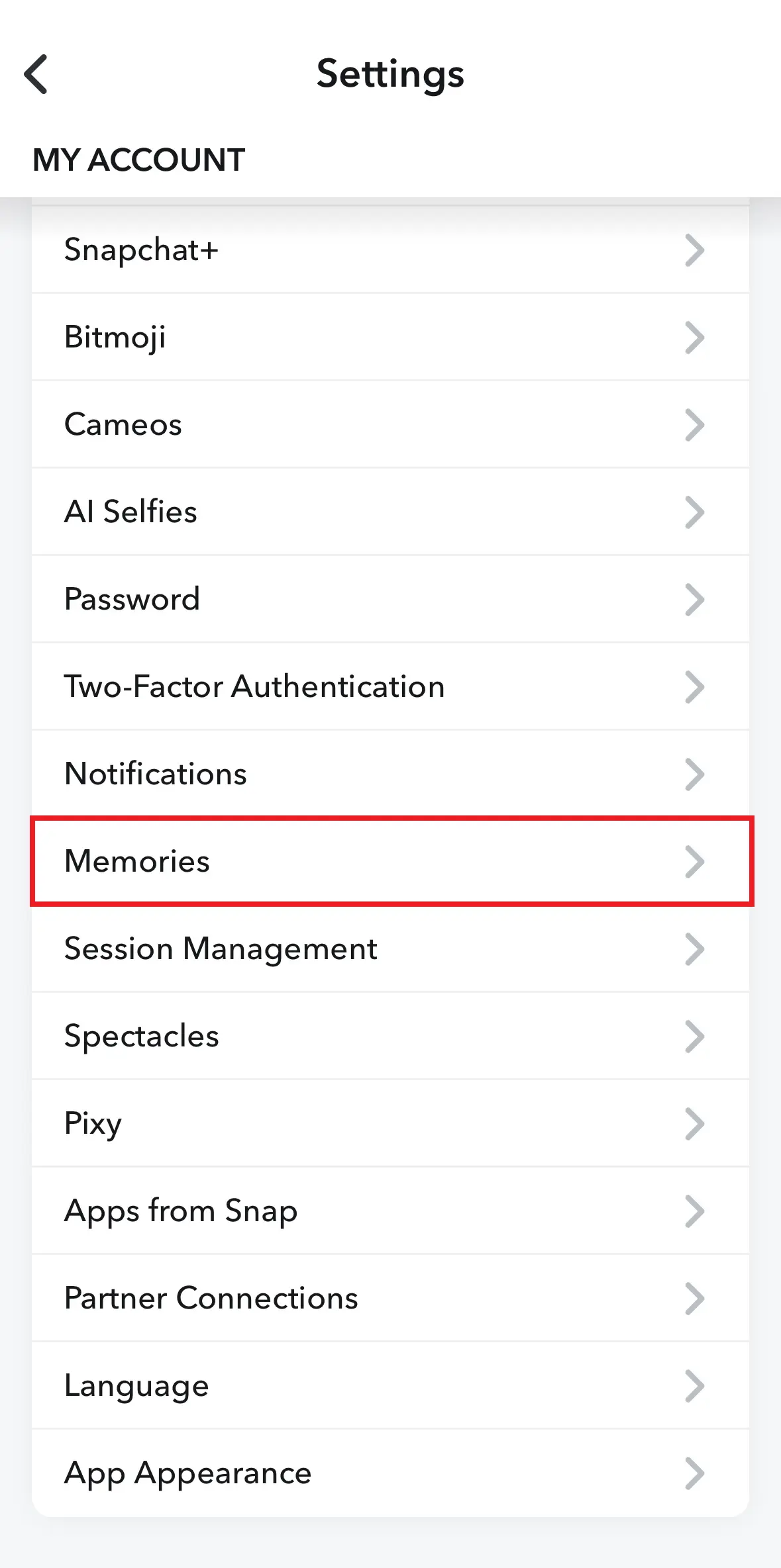 Memory settings in Snapchat profile Image: Memory settings in Snapchat profile