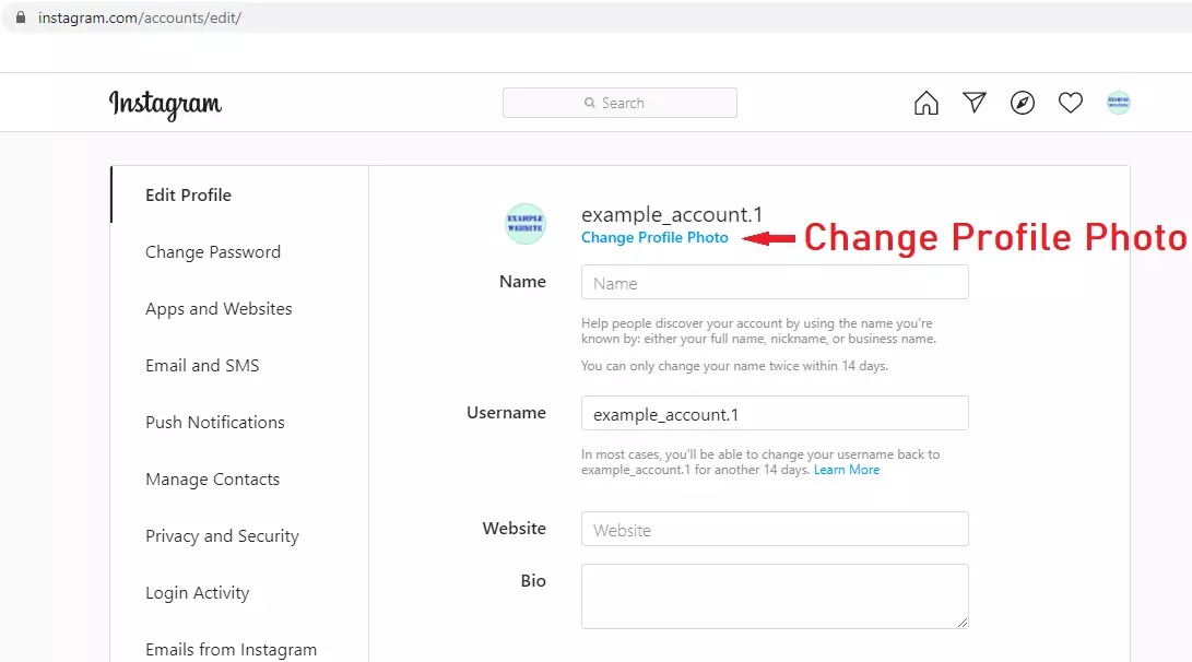 Image: Changing an Instagram profile picture using a desktop