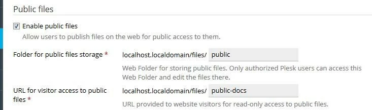 Image: File sharing configuration in Plesk