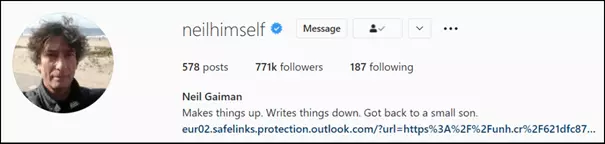 Instagram bio of Neil Gaim