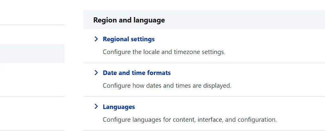 Drupal language settings menu Image: Drupal language settings menu