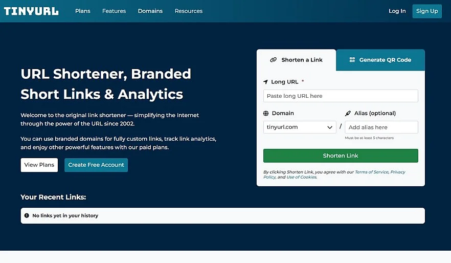 Screenshot of the URL shortener TinyURL website Image: Screenshot of the URL shortener TinyURL website
