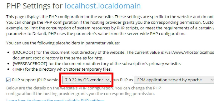 Plesk - PHP Settings Dropdown