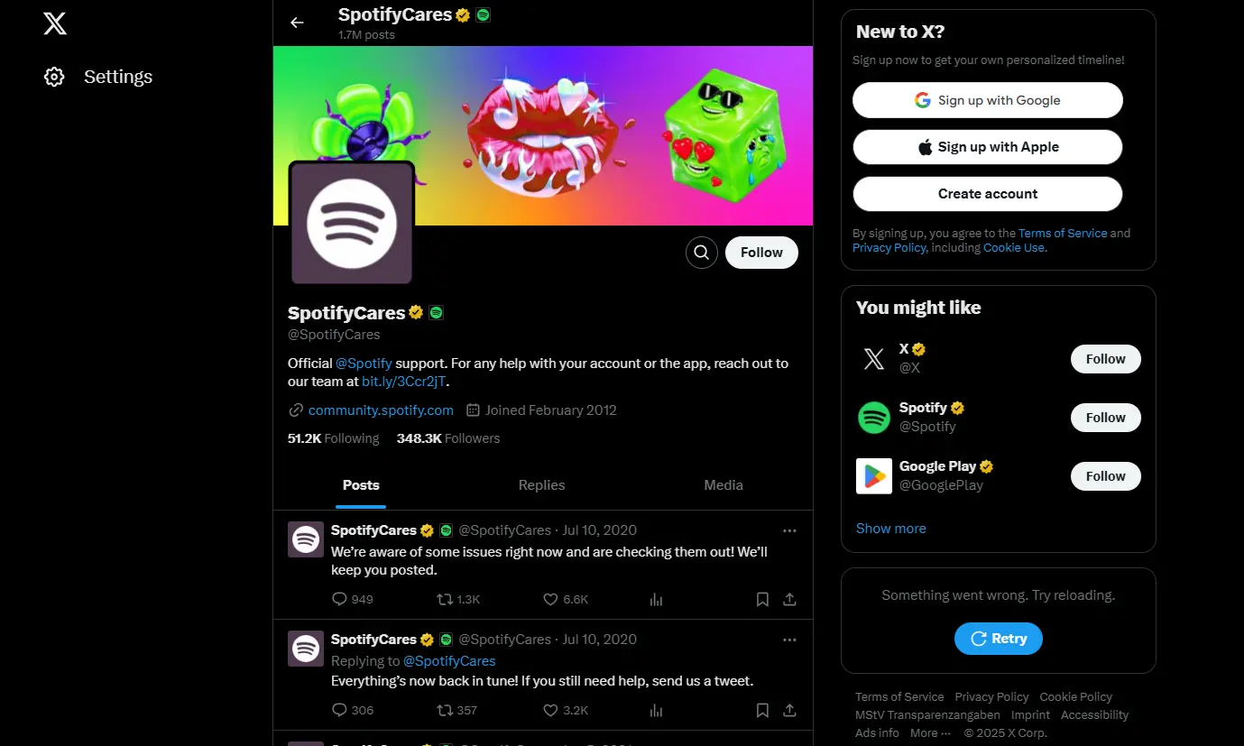 Screenshot of the X account of SpotifyCares Image: Screenshot of the X account of SpotifyCares