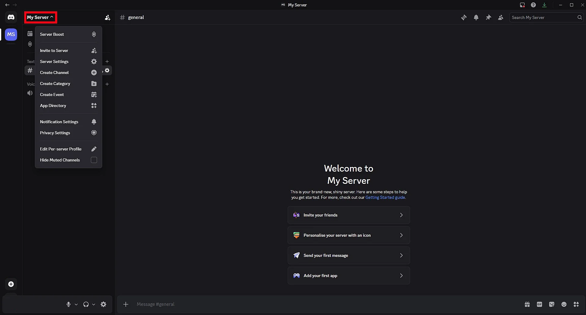 Right-click the server profile picture to access the settings Image: Right-click the server profile picture to access the settings