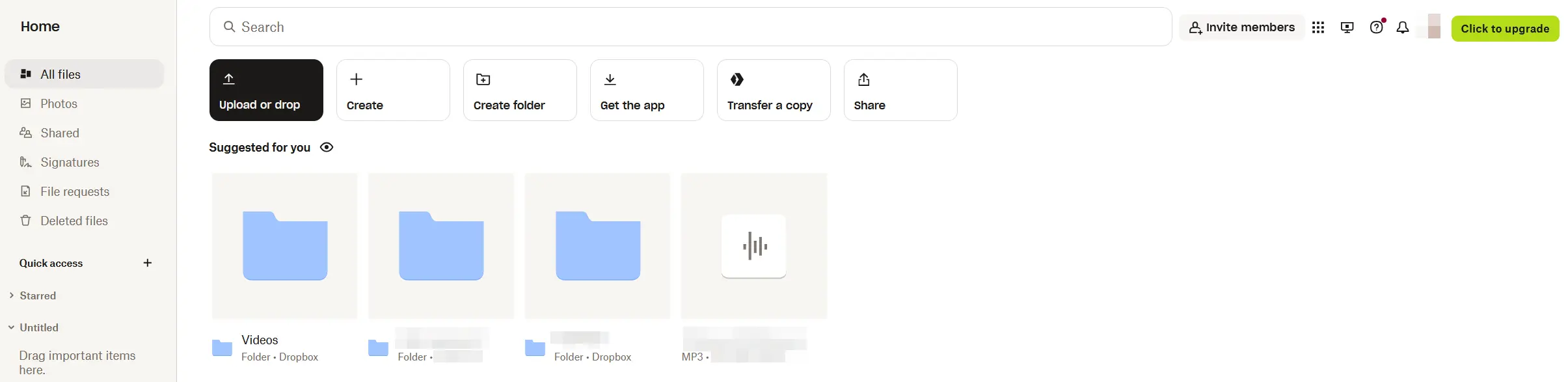 Dropbox: User interface in the web app Image: Dropbox: User interface in the web app