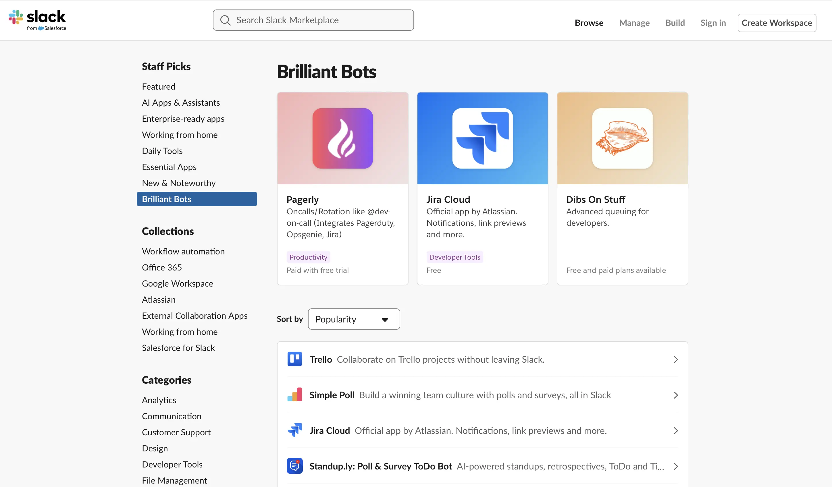 Image: Screenshot of different app bots for Slack