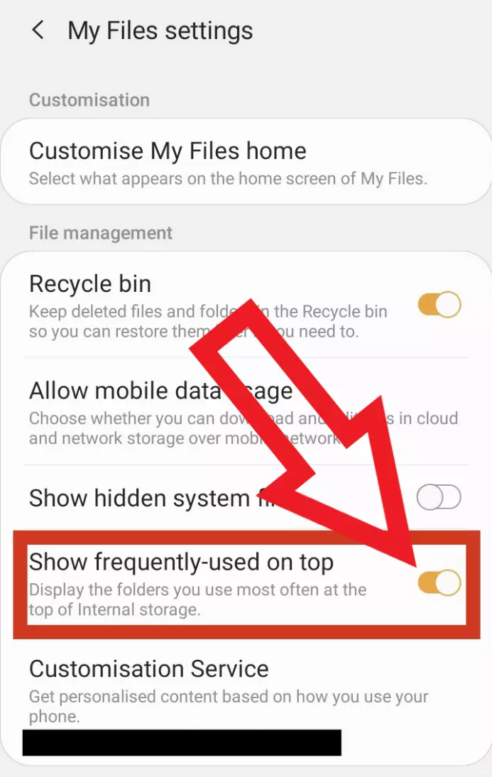 Image: Screenshot of settings in Android app “My Files settings”