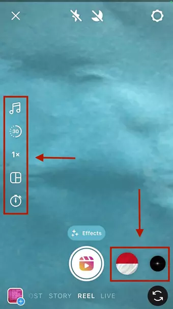 Screenshot highlighting the menu on the left of the screen and the filters in Reel mode
