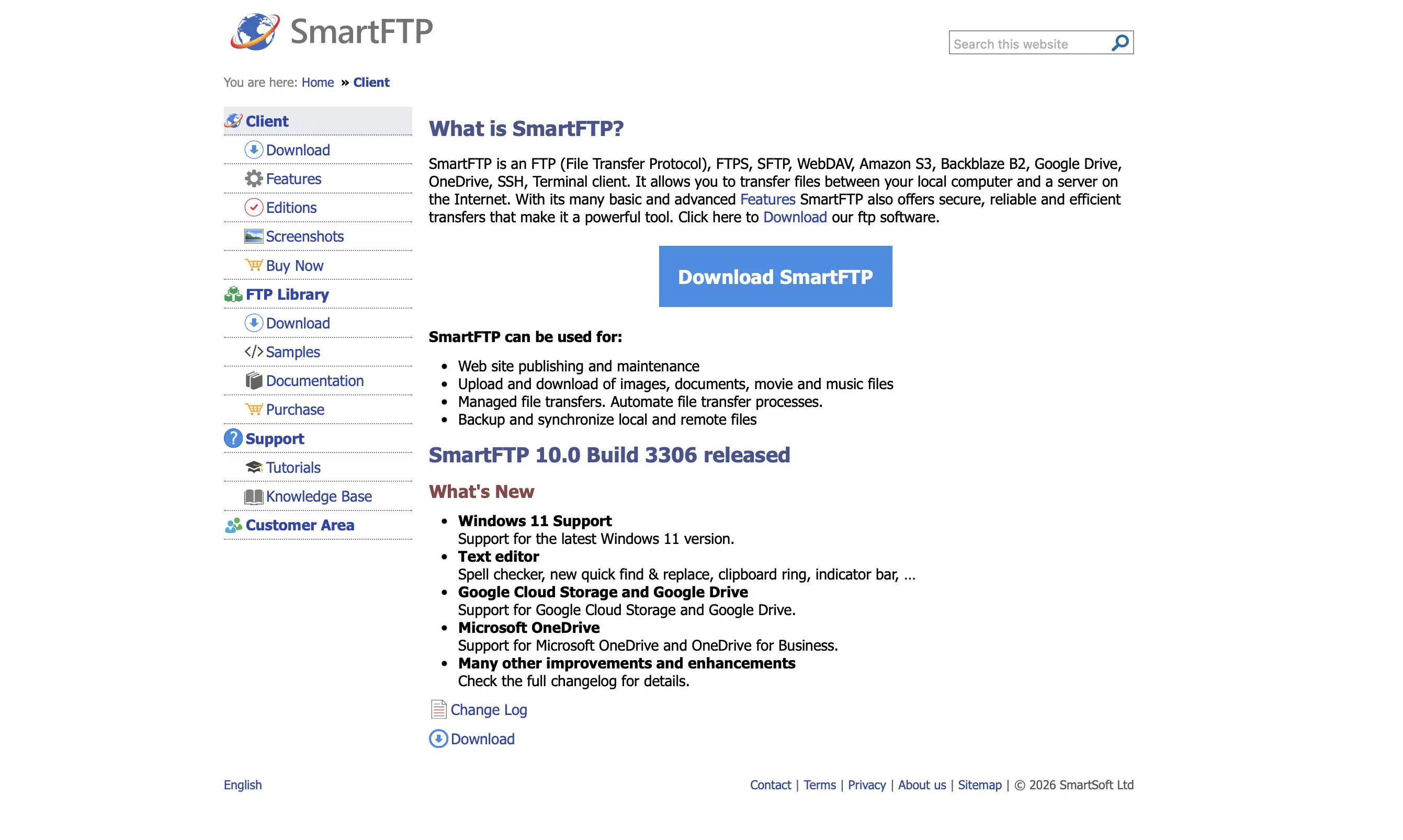 Screenshot of the SmartFTP website Image: Screenshot of the SmartFTP website