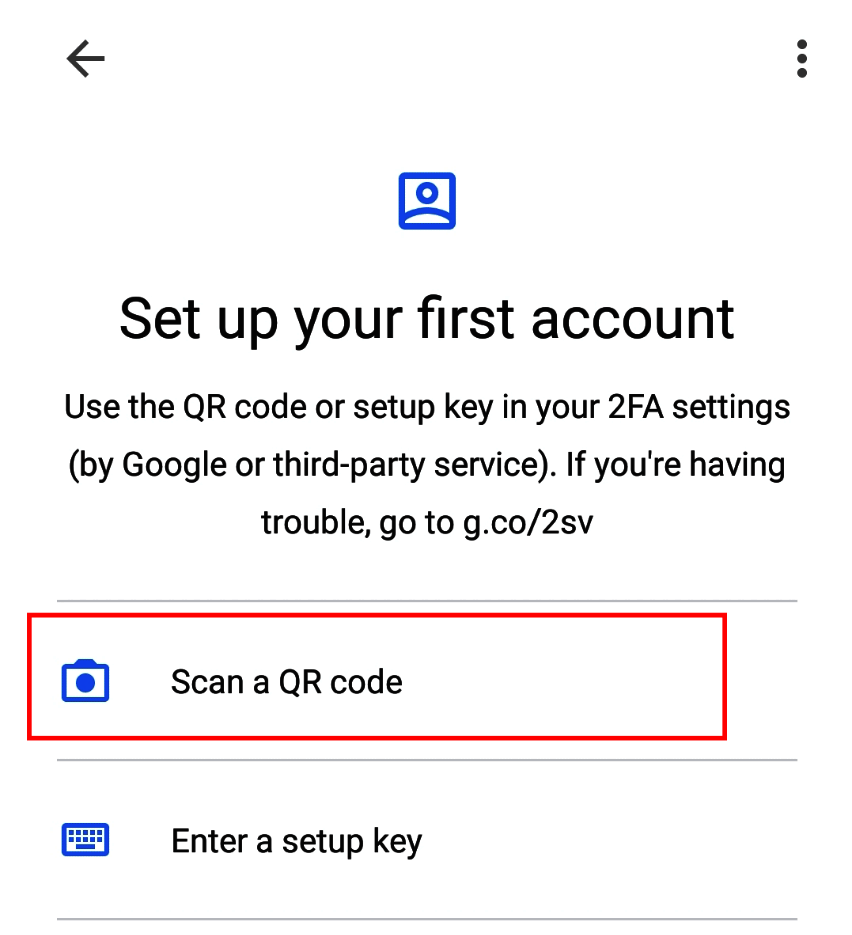Google Authenticator app: Scan QR code
