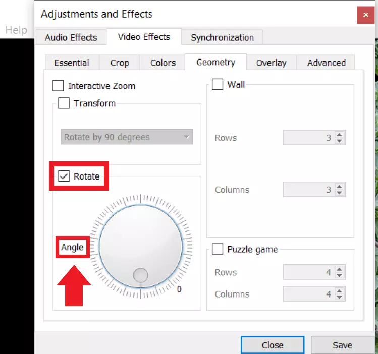 Image: Define the angle of your video by using the “Angle” dial under “Rotate”