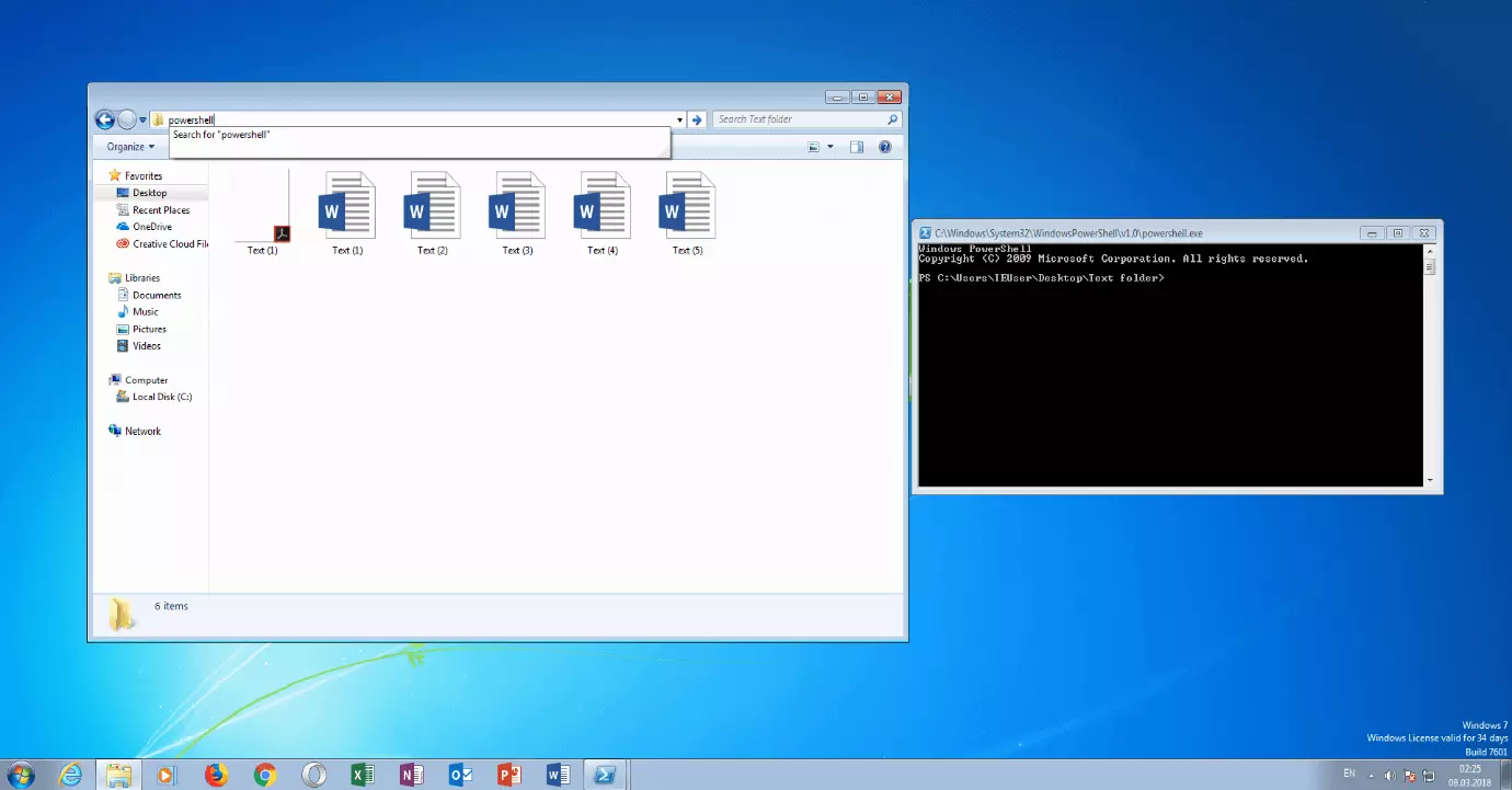 Input field in the path of a directory in which “powershell” was entered