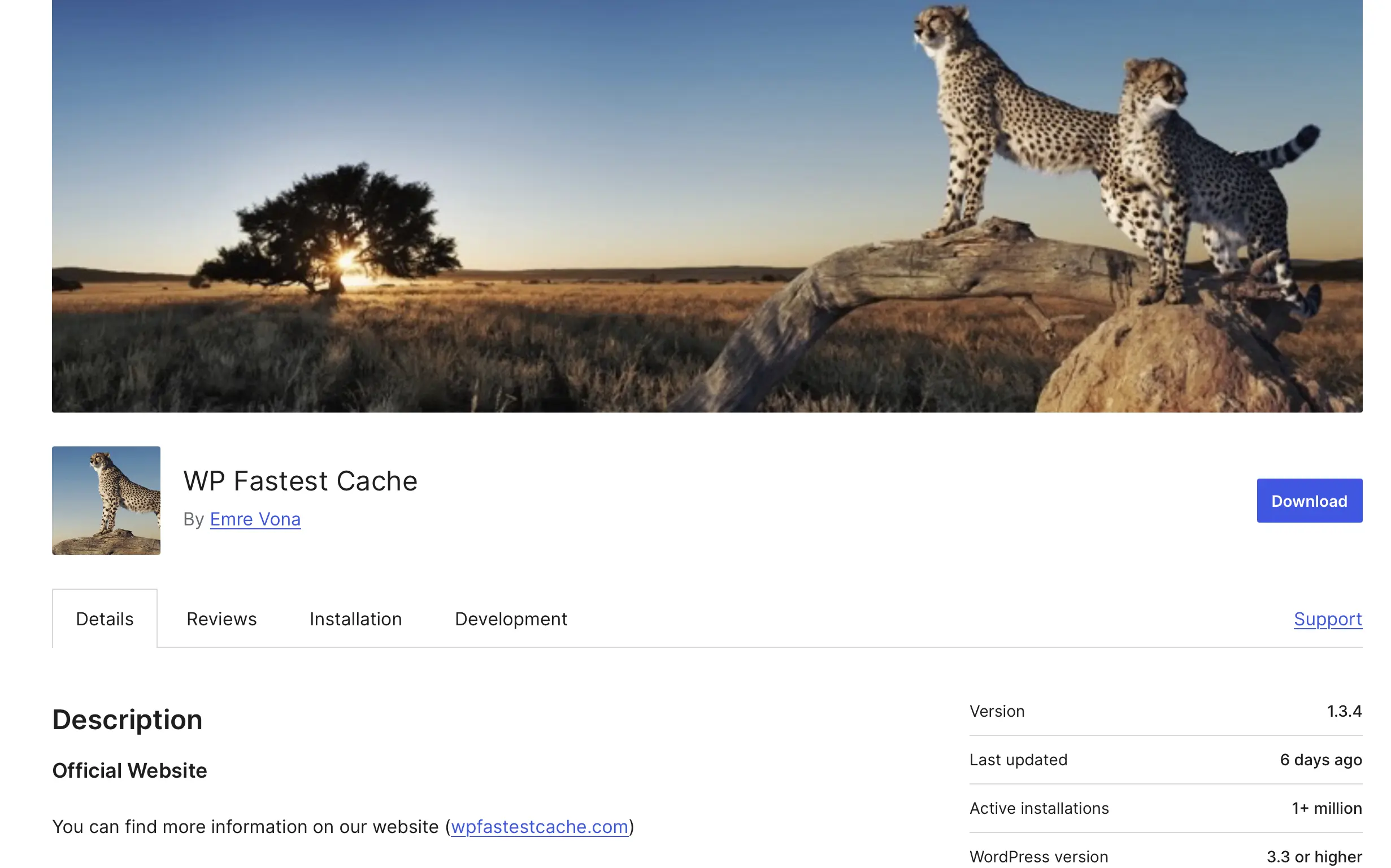 Image: WP Fastest Cache on WordPress.org