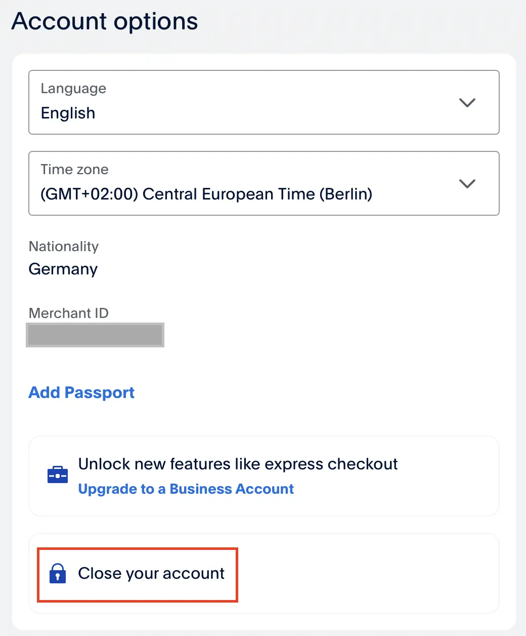 PayPal: Account options Image: PayPal: Account options
