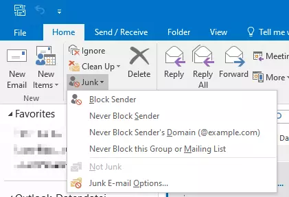 “Junk” in Outlook menu