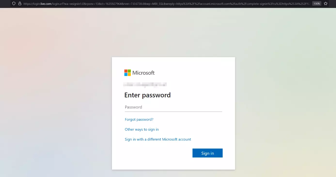 Image: Login page to manage Windows account