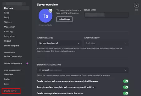Image: Discord server settings