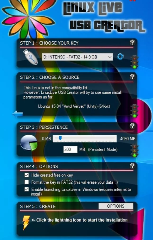 Image: Step 3 – Setting the persistence in LinuxLive USB Creator