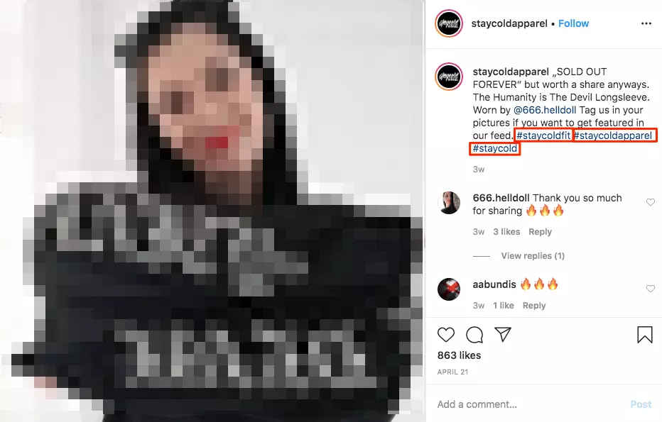 Image: Hashtag marketing: Instagram account “staycoldapparel”