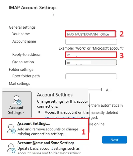 Change Outlook sender: Change account name Image: Change Outlook sender: Change account name