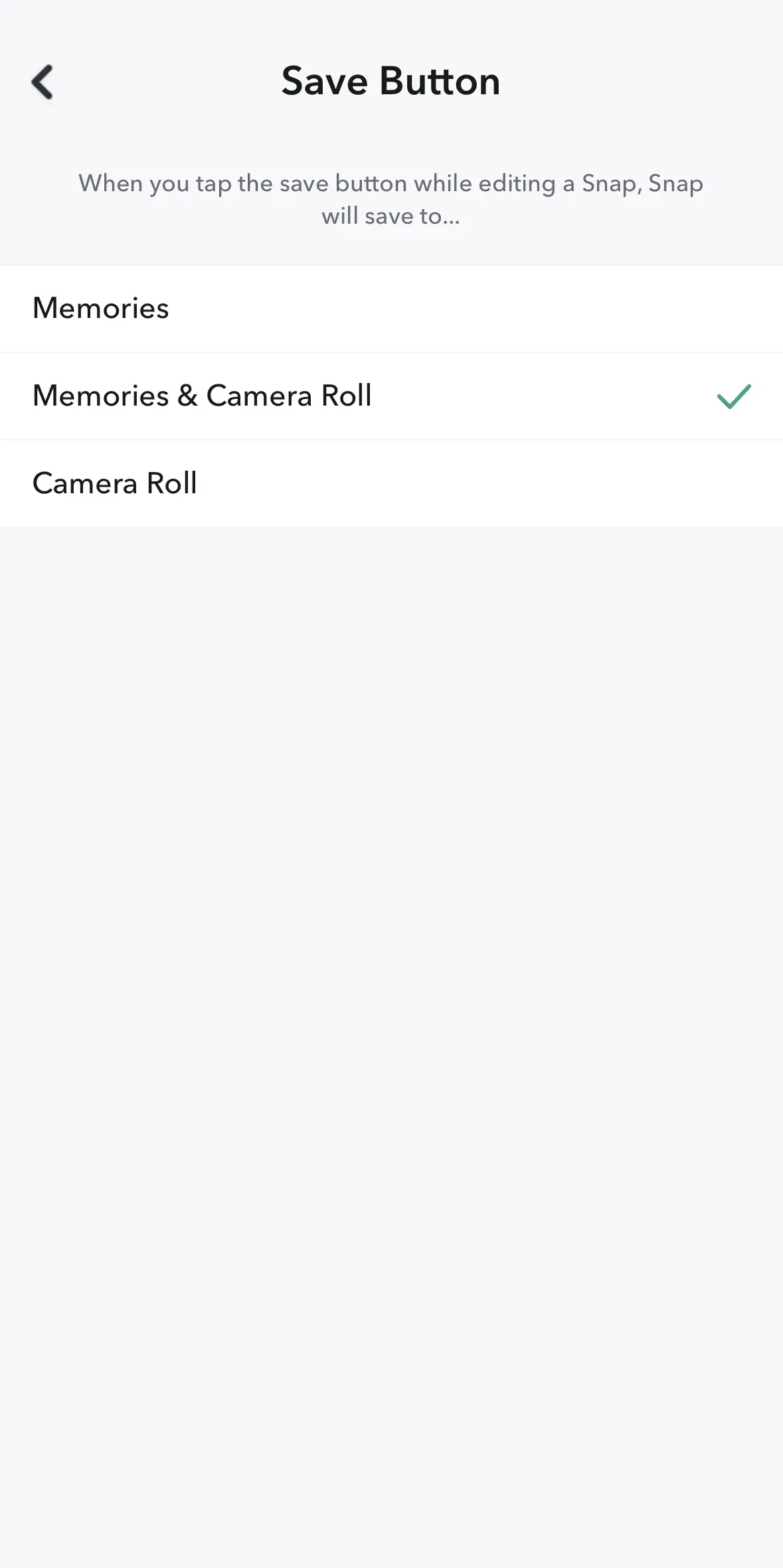 Snap storage options Image: Snap storage options