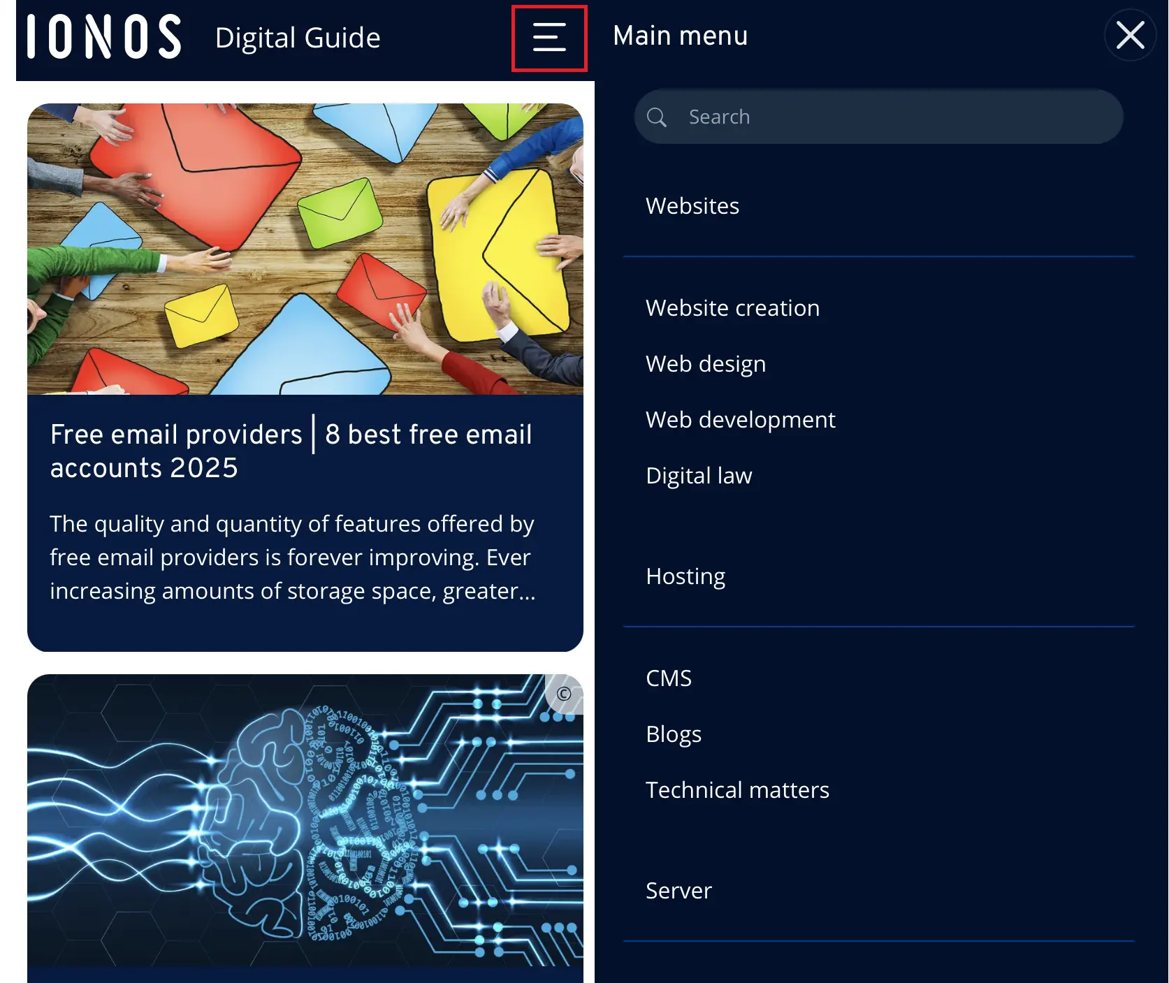 Image: List navigation in the IONOS Digital Guide