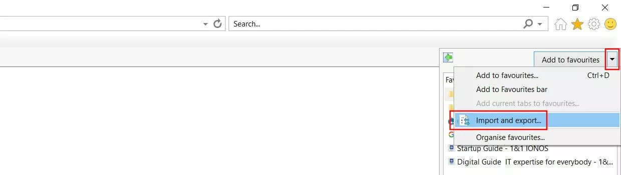 Image: “Favorites” menu: Internet Explorer 11