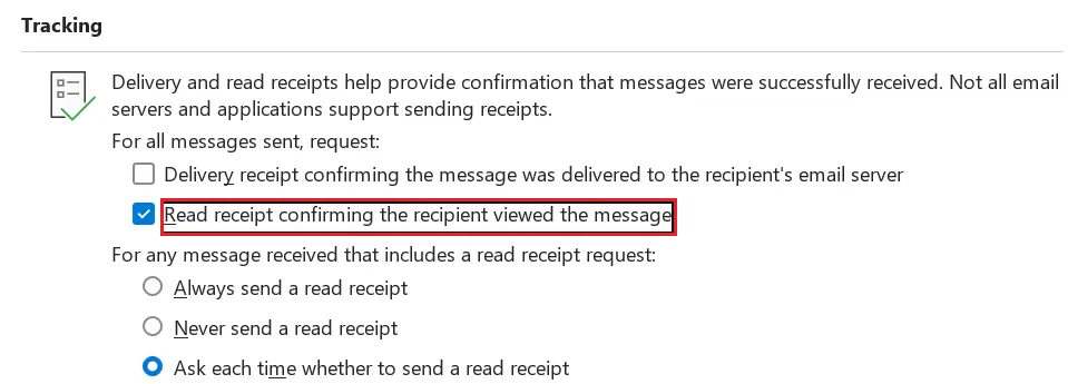 Enable Outlook read receipts Image: Enable Outlook read receipts
