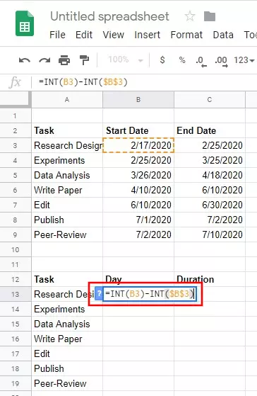 Inserted formula in Google Sheets