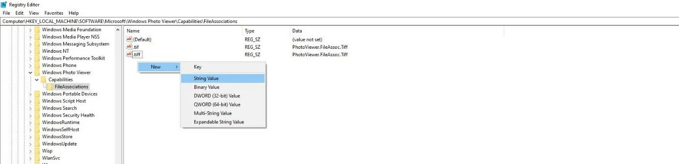 Windows 10 Registry: new ‘String’ entry