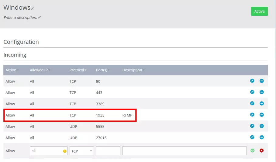 Firewall setting of the server with shared port for RTMP