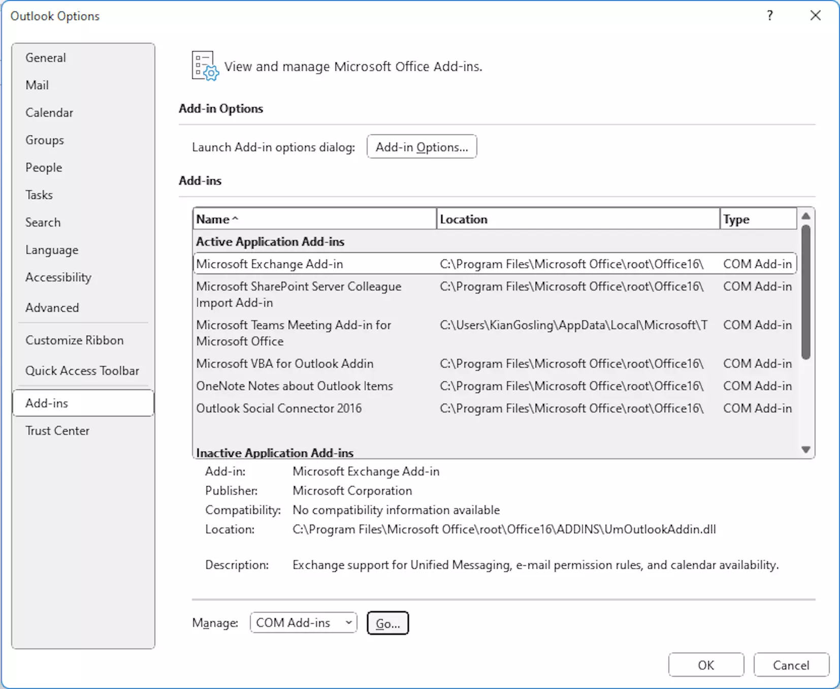 Options menu item under the File tab Options menu item under the File tab