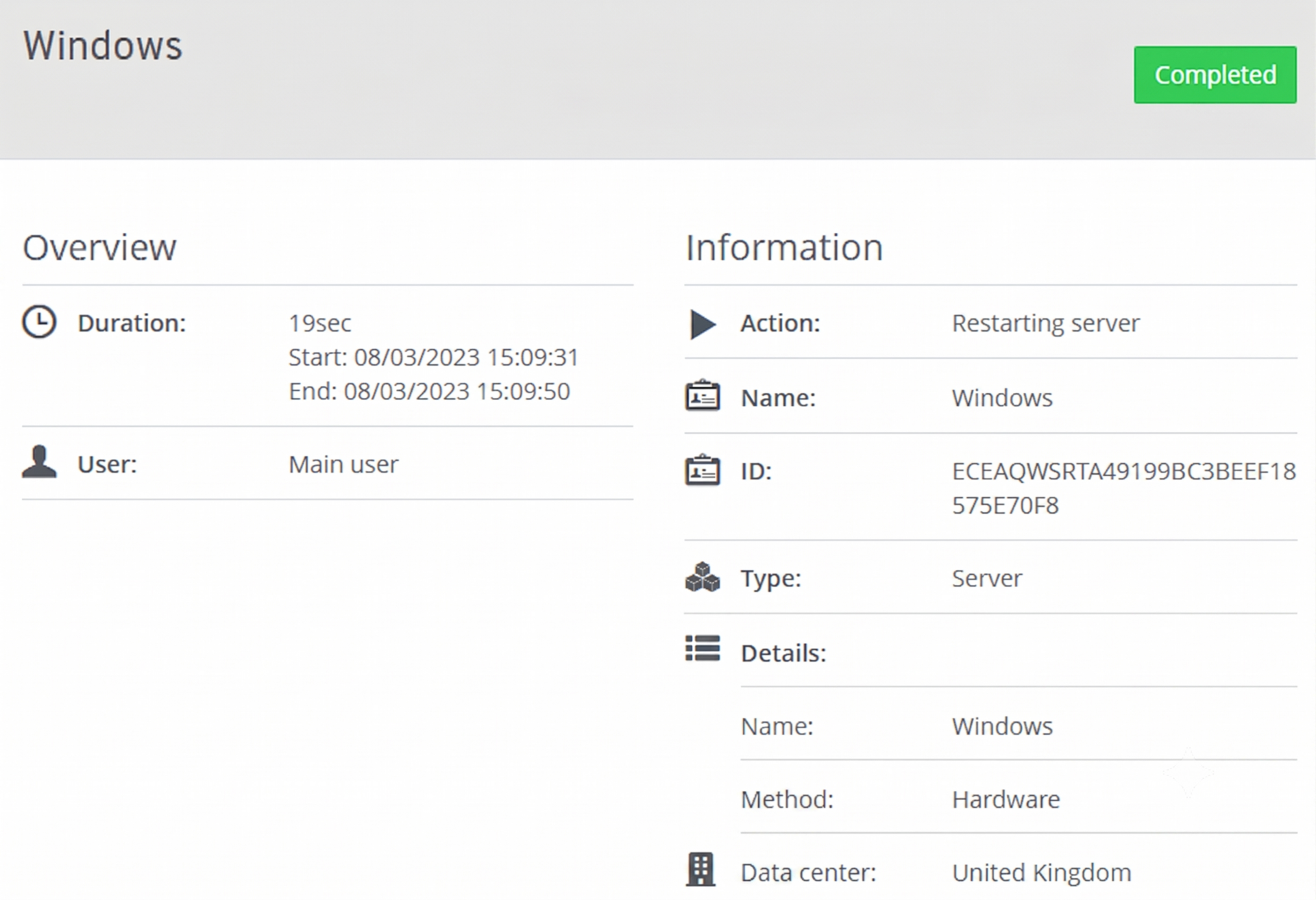 Detailed information on a chosen log entry are displayed.